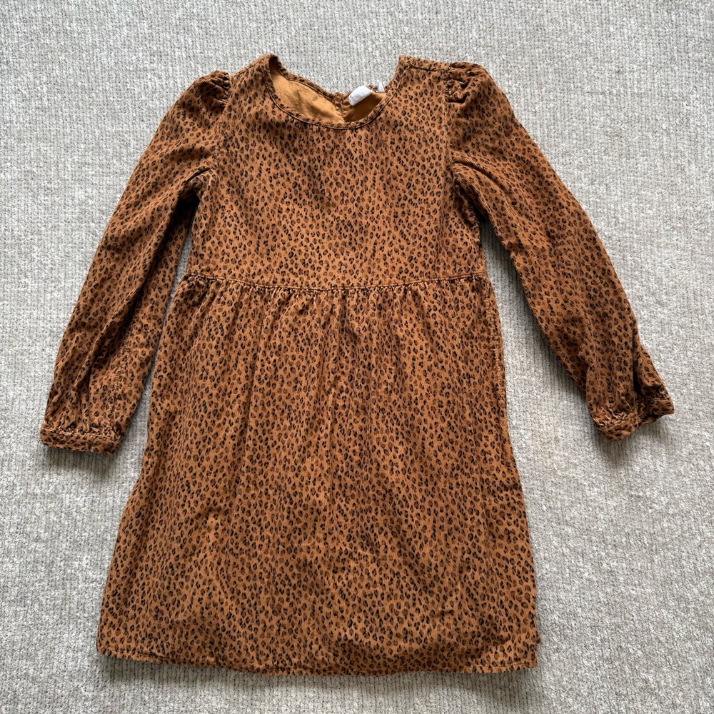 Gap Kids Leopard Corduroy Dress Brown Black Long Sleeve Size 8 9